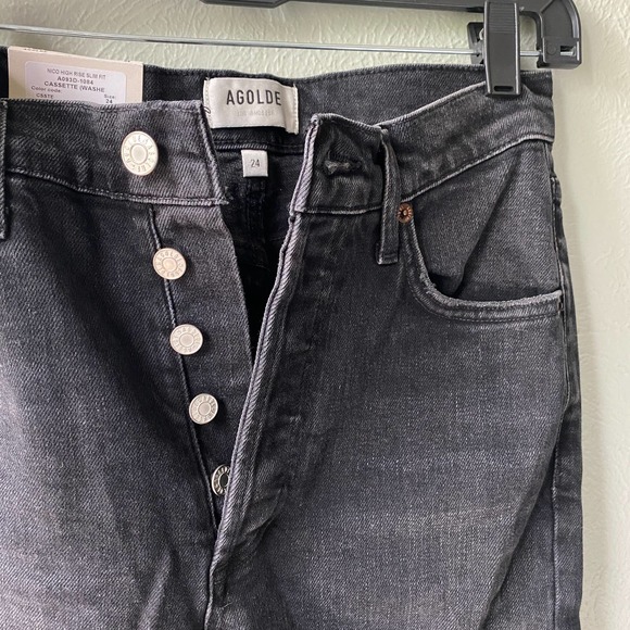 NWT Agolde Nico High Rise Slim Fit Jeans Black Cassette Womens Size 24 - Picture 6 of 11